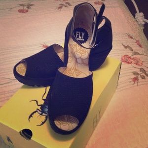 Fly London perforated leather wedge sandals